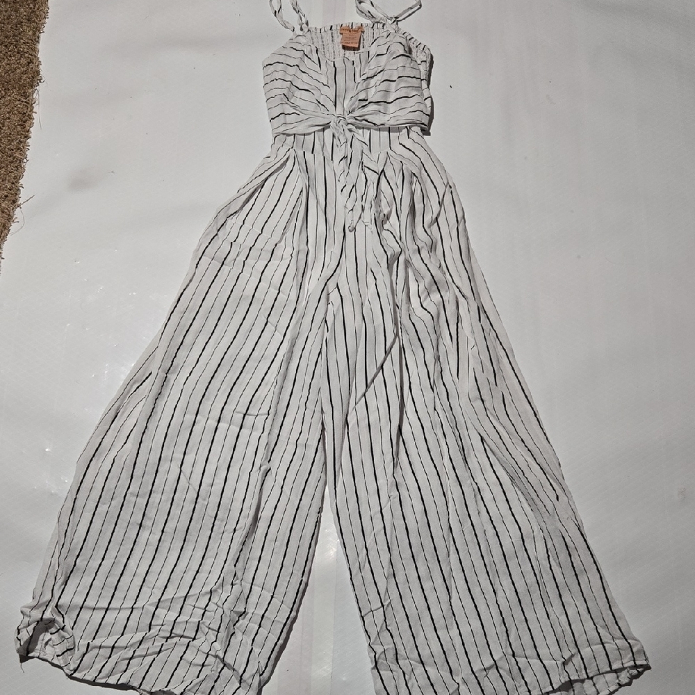 Flying Tomato White and Black Striped Wide-Leg Jumpsuit